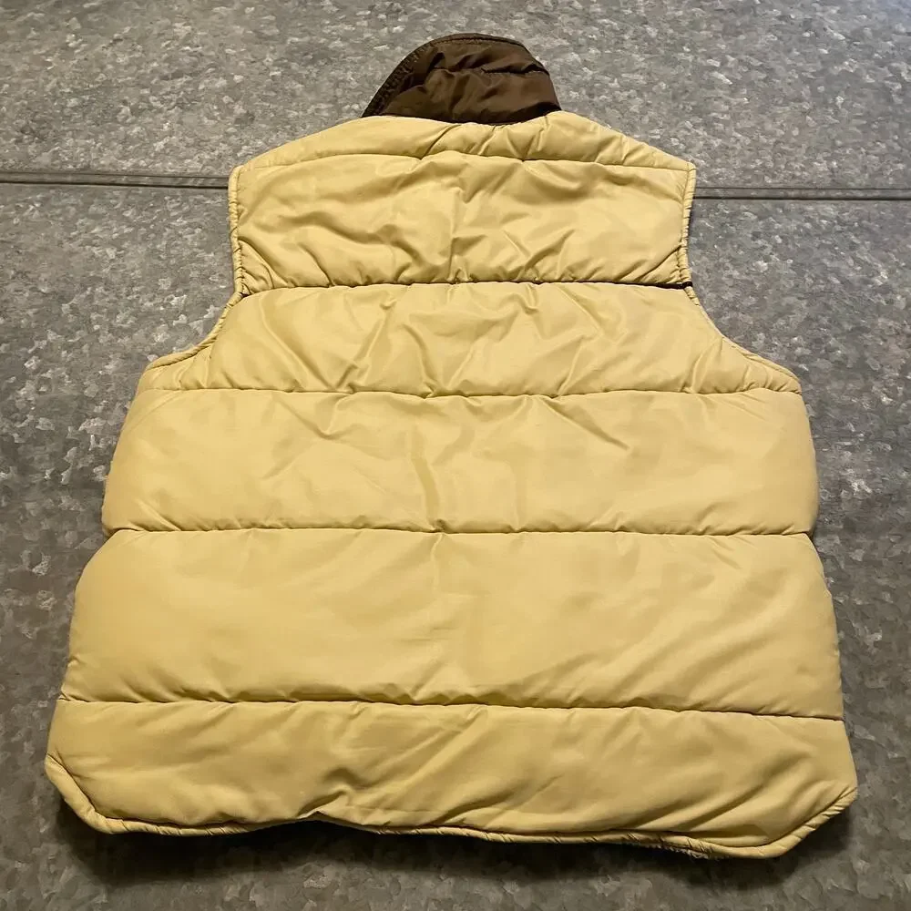 Vintage David Peyser Puffer Vest Small USA Western Tan Khaki Brown Snap Button